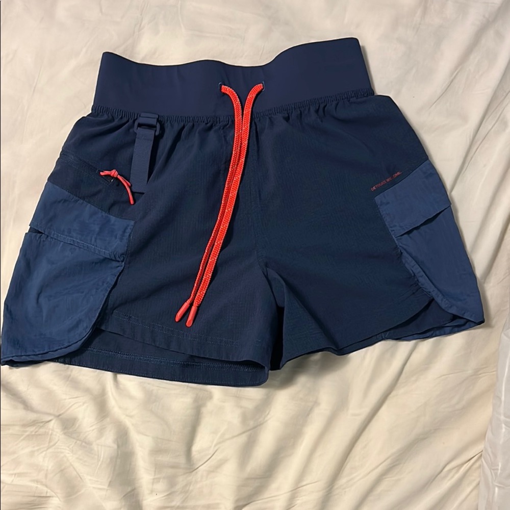 Lulu lemon Navy Blue Athletic Shorts with Red Accents like new size 4